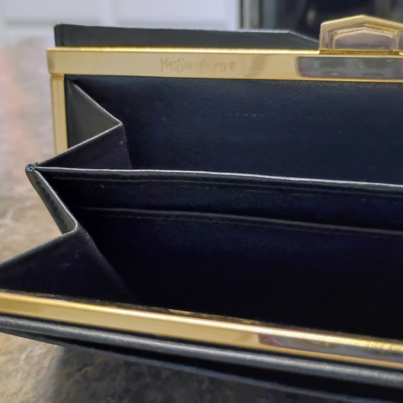 Vintage Yves Saint Laurent Croc Embossed Convertible Wallet Clutch w/ Gold Chain - Picture 11 of 14